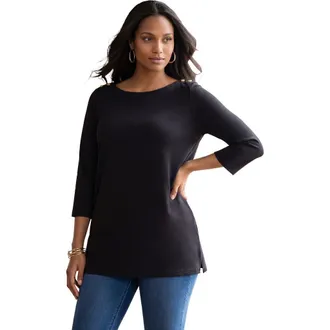 Jessica London Stretch Cotton Boatneck Tunic in Black at Nordstrom, Size 24