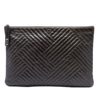 Chanel Pre-owned Quilted Patent Leather Clutch - Dames - Pre-owned - Bruin - Maat: ONE Size Leer