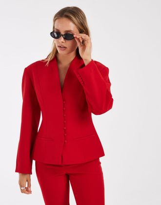 Asos Blazer sartoriale rosso senza colletto con bottoni