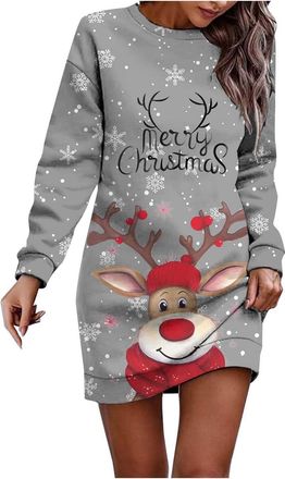 Generic Christmas Jumpers for Women Fall Long Sleeve Pullovers Round Neck 3D Print Dress Ladies Fashion Sweatshirt Winter Casual Loose Fit Xmas Tops