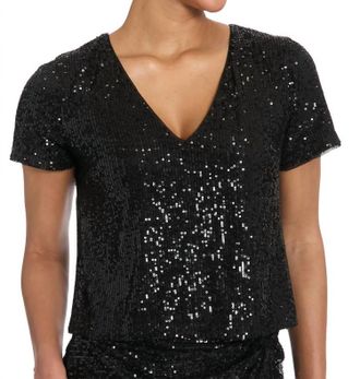 Muse Sequin Short Sleeve Tee In Black