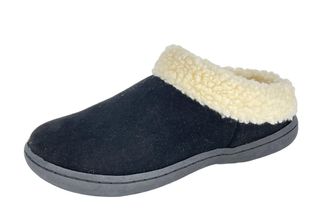 Clarks Womens Slipper Suede Leather With Faux Sherpa Collar JMH1894 - Plush Memory Foam Footbed - Indoor Outdoor House Slippers For Women, Black, 6.5 UK