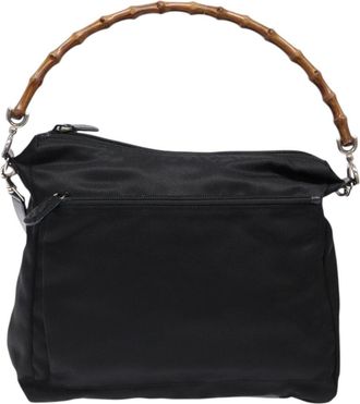 Gucci Vintage Bamboo Handle Bag Nylon Black Nylon Handbag (Pre-Owned)