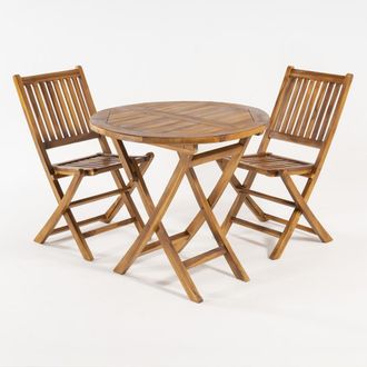 ED&Egrave;N JARD&Iacute; Conjunto de 2 sillas plegables de exterior y mesa de teca 80 cm