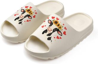Generic Cow with Sunflower Slides for Women Men Soft Thick Bottom Coconut Slippers Sandals for Bathroom Beach