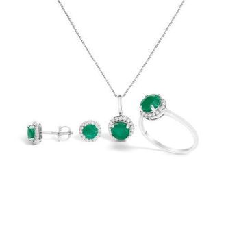 House of Brilliance 10K Gold Gemstone and 3/8 Cttw Diamond Halo Jewelry Set in White | Green Emerald at Nordstrom
