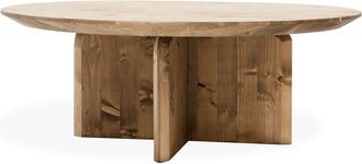 Deco Wood Mesa de centro redonda de madera maciza en tono envejecido de ø60x30cm