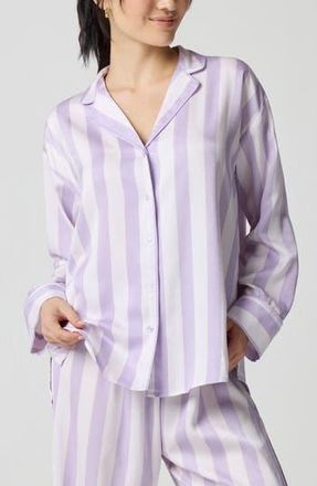 Florence By Mills Dream Satin Pajama Shirt in Millie Lavender Stripe at Nordstrom Rack, Size X-Large