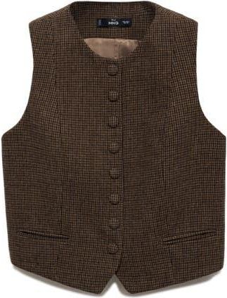 Mango Nimes Microcheck Waistcoat in Brown at Nordstrom Rack, Size Small