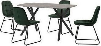 Seconique Seconique - Athens Rectangular Dining Set with Lukas Chairs - Concrete Effect/Black/Emerald Green Velvet