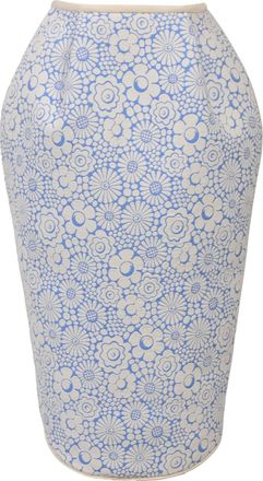 Thom Browne Floral Print Mini Lantern Skirt in Light Blue Cotton