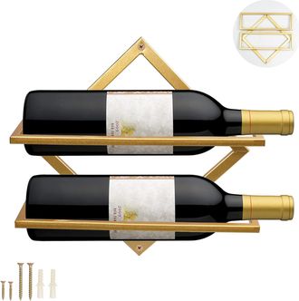 OEM Botellero Met&aacute;lico De Pared Para 2 Botellas De Alcohol, Plegable, Color Dorado A, Ideal Para Bodega, Bar O Cocina