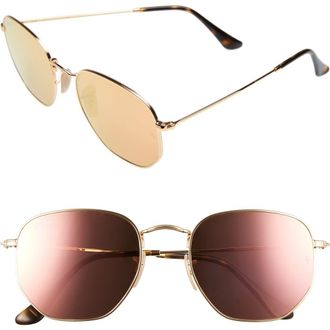 Ray-Ban 54mm Hexagonal Flat Lens Sunglasses in Gold Pink at Nordstrom