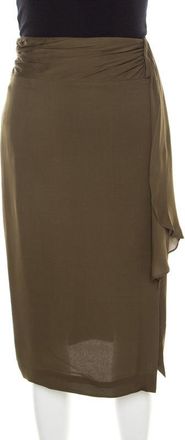 Escada Moss Green Silk Gathered Waistband Pencil Skirt