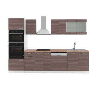 Vicco Mueble De Cocina R-line, Precioso Gris/blanco, 300 Cm Con Armario Alto, Et Roble