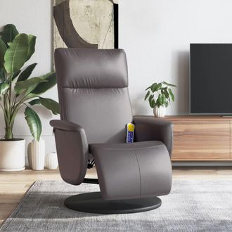 vidaXL Sill&oacute;n Reclinable De Masaje Con Reposapi&eacute;s Cuero Sint&eacute;tico Gris Vidaxl