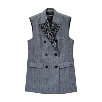 Karl Lagerfeld Embellished Lapel Tweed Gilet
