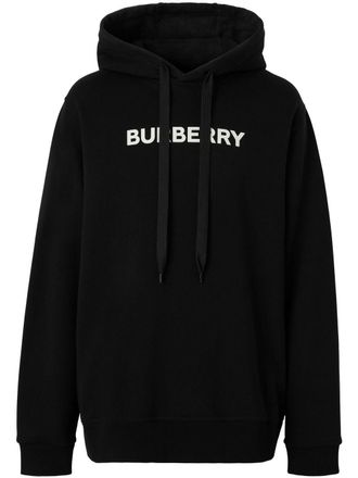 Burberry Mens Ansdel Logo print Hoodie in Black Cotton - Size X-Large