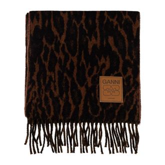 Ganni Accessoires, Dames, Bruin, ONE Size, Wol, Wol Sjaal met Dierenprint