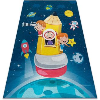 RugsX BAMBINO 42810 washing carpet Rocket, planets for children anti-slip - blue / brown blue 120x170 cm