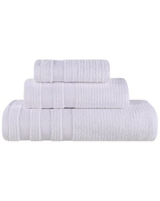 Superior Brea Zero Twist Cotton Ribbed Geometric Border Plush 3Pc Towel Set