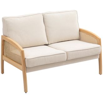 OEM Sof&aacute; De 2 Plazas Tapizado En Chenilla Con 2 Almohadas Lavables Y Reposabrazos De Rat&aacute;n Sint&eacute;tico 123x75x88 Cm Beige