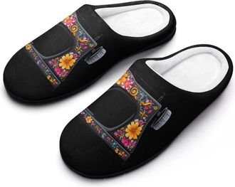 Generic Flower Seamstress Sewing Machine Womens Slippers Warm House Slippers Indoor House Shoes with Anti-Skid Rubber Sole