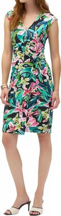 Joseph Ribkoff Tropical Print Faux Wrap Sheath Dress In Black/multi