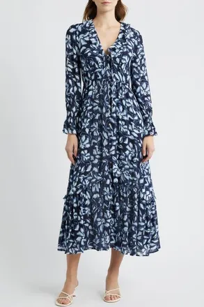 Rails Rois Floral Ruffle Long Sleeve Maxi Dress in Navy Jasmine at Nordstrom, Size Xx-Small