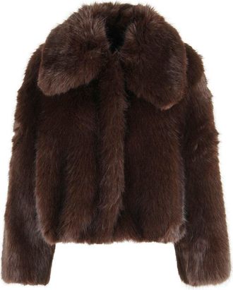 Alysi Chocolate Brown Eco Fur Cropped Bomber Jacket