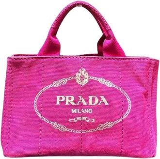 Prada Pre-owned Tote Bags, female, Pink, Size: ONE SIZE Pre-owned Canvas Tote Bag