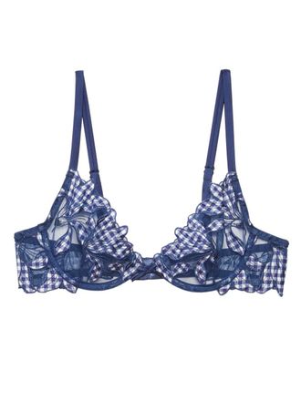 Fleur du Mal Reggiseno Lily con ricamo e scollatura profonda - Blu