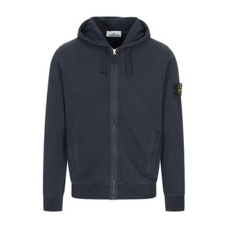 Stone Island Zip-throughs, male, Blue, Size: XL Blue Cotton Sweater with Hood