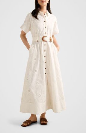 Ever New Valeria Broderie Cotton Maxi Shirtdress in Porcelain at Nordstrom, Size 14