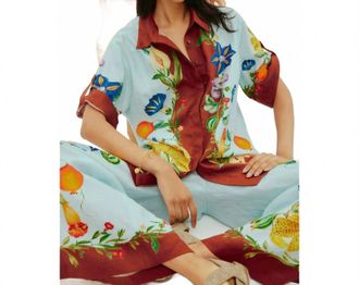 Alemais Dahlia Floral Linen Shirt In Blue