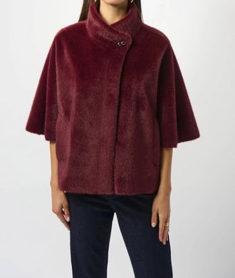 Joseph Ribkoff Bonded Faux Fur Suede Boxy Jacket In Merlot