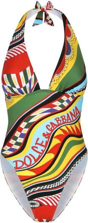 Dolce & Gabbana Carretto-print halterneck swimsuit - women - Nylon/Spandex/Elastane/Nylon/Spandex/Elastane - 2 - Red