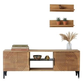 Dmora Mueble Para Tv Neviano, Un Estante, 4 Compartimentos, 2 Puertas, 150x30x40h Cm Roble Marr&oacute;n