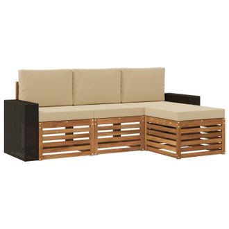 vidaXL Conjunto De Sof&aacute;s De Exterior Con Coj&iacute;n 4 Pcs Natural Y Beige Vidaxl