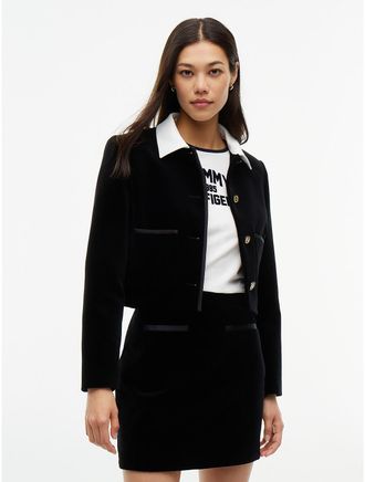 Tommy Hilfiger Womens Boxy Fit Velvet Lady Jacket - Black - 6