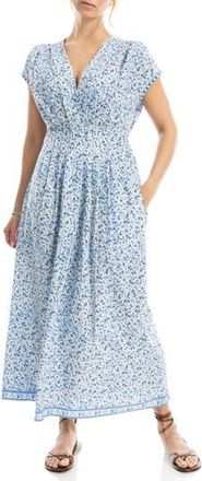 Max Studio Cap Sleeve Tucked Waist Maxi Dress in Ivory/Denim Daisy at Nordstrom Rack, Size X-Small