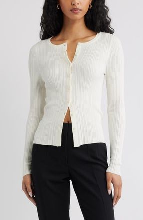 Open Edit Rib Cardigan in Ivory at Nordstrom, Size Xx-Small