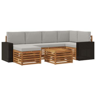 vidaXL Conjunto De Sof&aacute; Seccional Con Coj&iacute;n 7 Pcs Natural Y Gris Claro Vidaxl