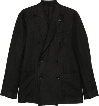 Lardini Double-Breasted Linnen Blazer - Heren - Blazers - Zwart - XL - Linnen - Jassen