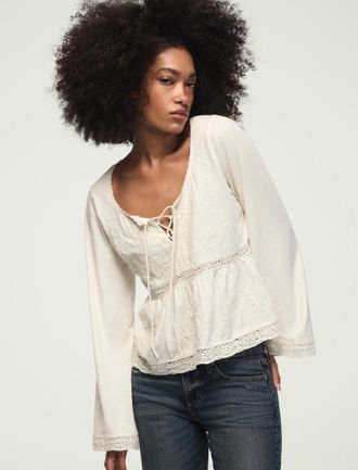 Lucky Brand Womens Trim Mix Babydoll Top