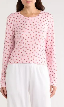 PJ Salvage Crazy for the Holidays Brushed Pointelle Pajama Top in Pink at Nordstrom Rack, Size X-Small