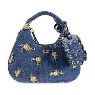 Ganni Handbags, female, Blue, Size: ONE SIZE Denim bag with floral motif
