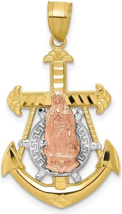 Diamond2Deal 10k Two-tone Rhodium Mariner Blessed Mother Pendant