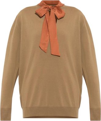 Valentino Garavani Wol trui met sjaal - Dames - V-hals truien - Bruin - S - Wol - Truien & Vesten