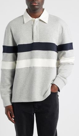 Wax London Rowhill Stripe Organic Cotton Rugby Shirt in Grey Marl Stripe at Nordstrom, Size X-Small